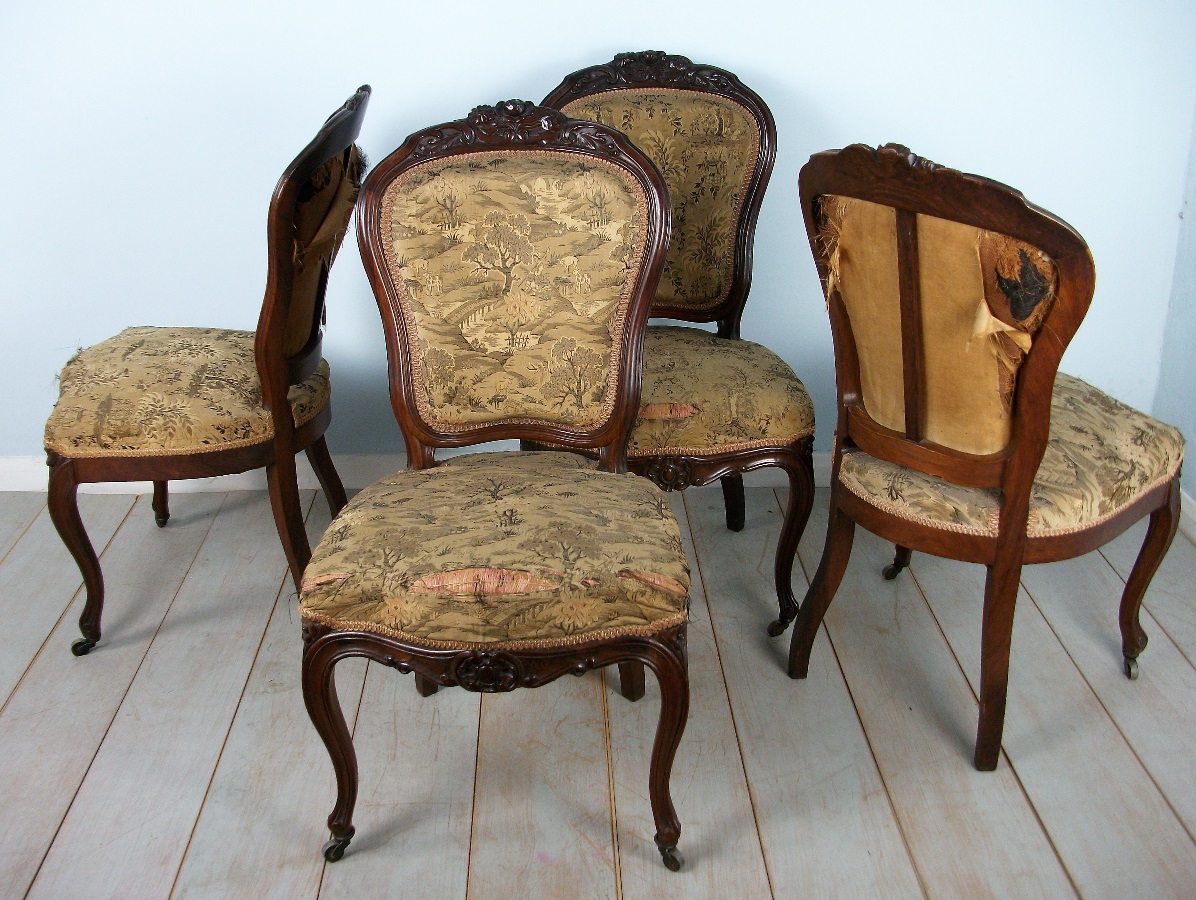 Set of Four French Rosewood Dining Hall Chairs